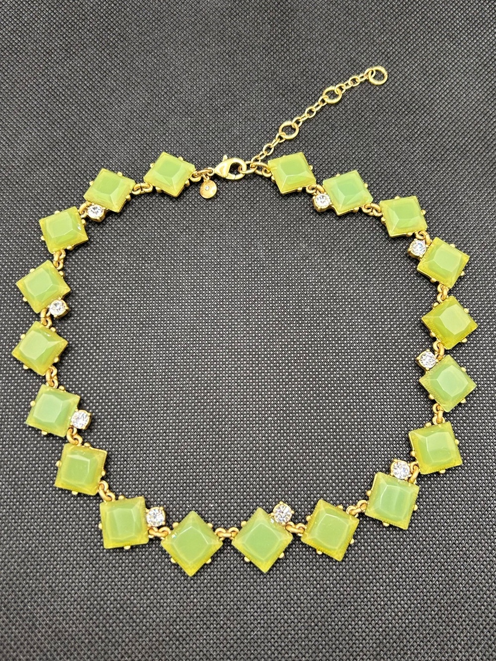 Vintage J. Crew Gold-Tone adjustable Choker Jade Stones Rhinestone Necklace